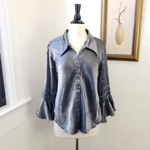 Blue Diamond ~ Metallic Button-down Blouse ~ L